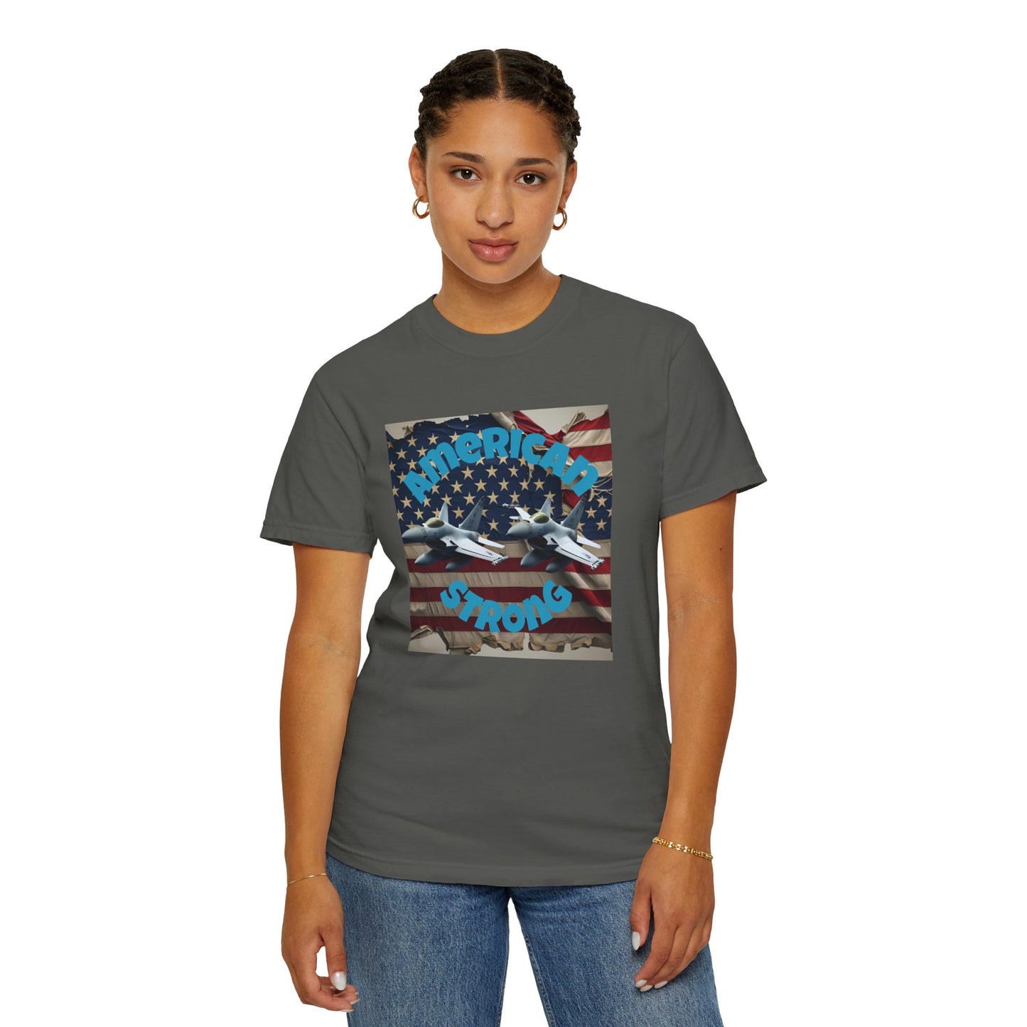 Patriotic T-shirt - 'America Strong' - Unisex Garment-Dyed Top for Independence Day, Veterans Day, Casual Wear, Gifts