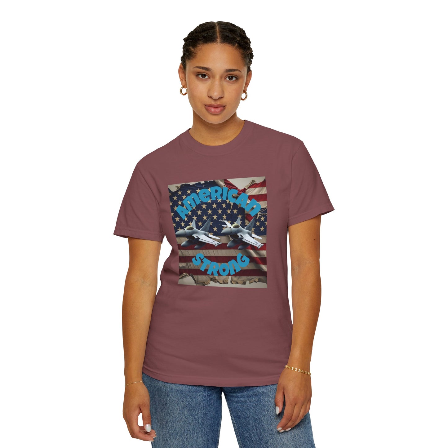 Patriotic T-shirt - 'America Strong' - Unisex Garment-Dyed Top for Independence Day, Veterans Day, Casual Wear, Gifts