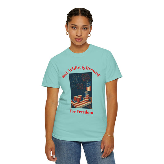 Patriotic T-shirt for Freedom, Fourth of July Shirt, Unisex Red White and Brew Tee, Summer BBQ Outfit, Festive Independence Day Apparel