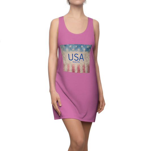 Patriotic Women's Racerback Dress, Casual Summer Dress, USA Independence Day Outfit, Sports Dress, Festival Fashion