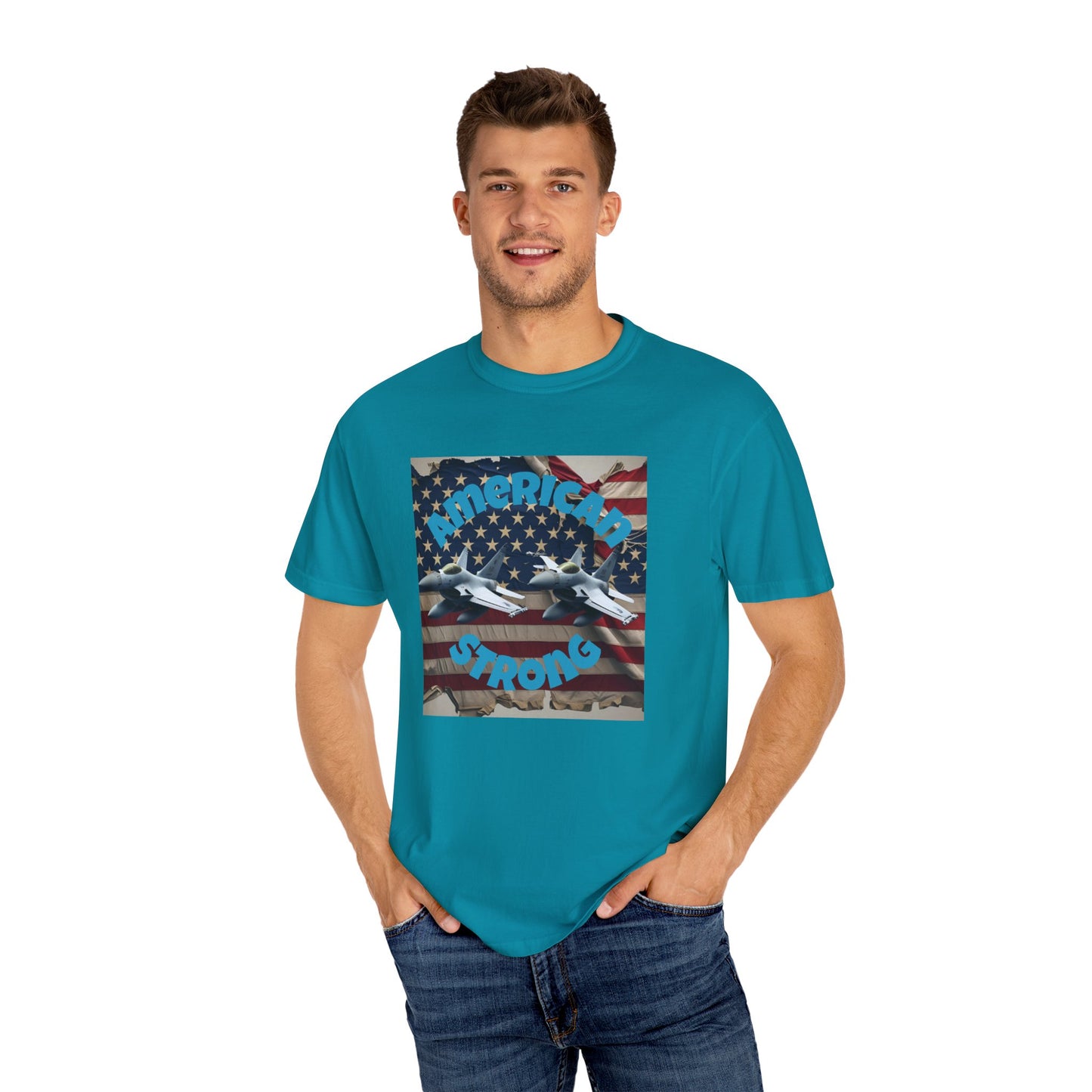Patriotic T-shirt - 'America Strong' - Unisex Garment-Dyed Top for Independence Day, Veterans Day, Casual Wear, Gifts
