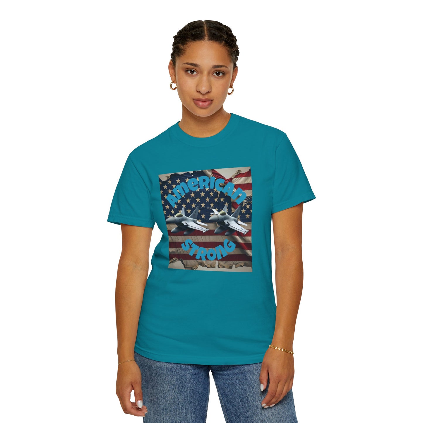 Patriotic T-shirt - 'America Strong' - Unisex Garment-Dyed Top for Independence Day, Veterans Day, Casual Wear, Gifts